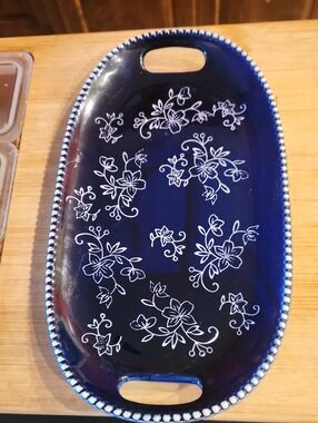 Temptations White Ceramic Dish with Black Hand-Painted Markings